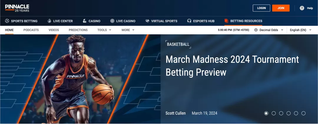 Pinnacle Sports cung cấp phần mềm dự đoán tỷ số cho các trận đấu NBA.